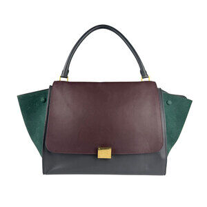 Celine Trapeze Shoulder Bag Leather Suede Bordeaux Purple Gray Green Black